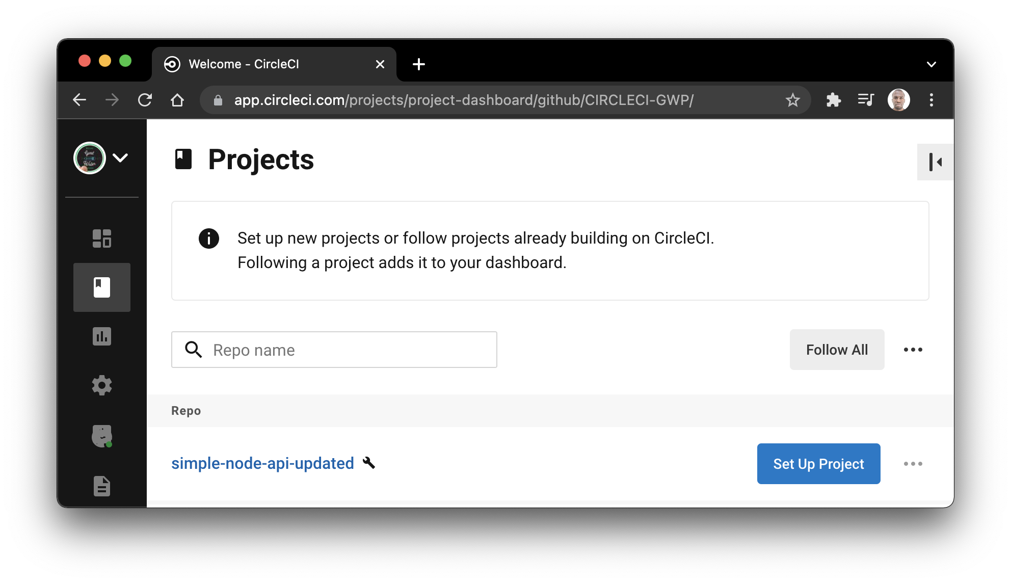 Screenshot of the dashboard