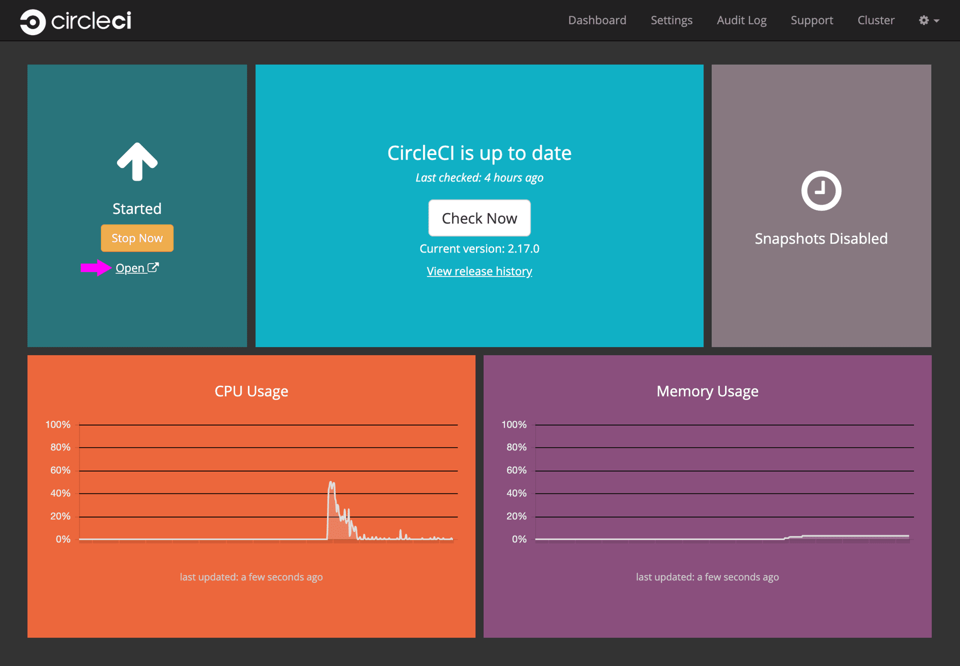 CircleCI server dashboard