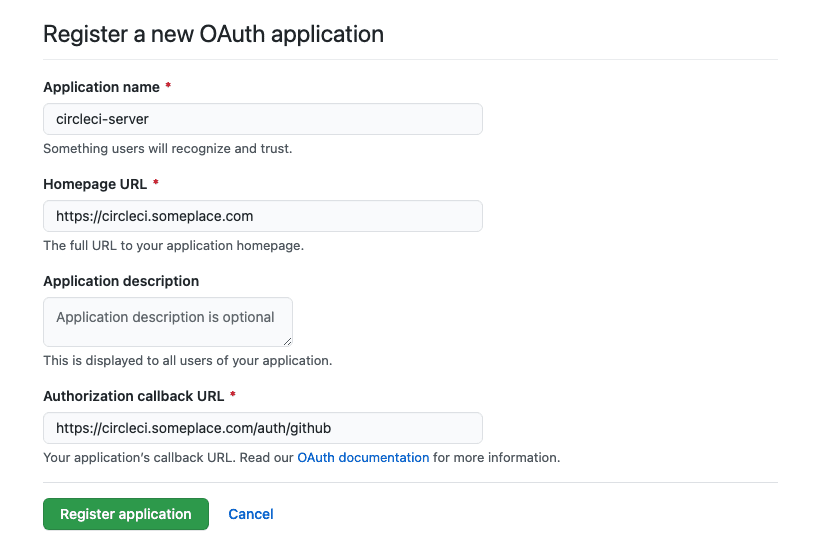 Screenshot showing setting up a new OAuth app