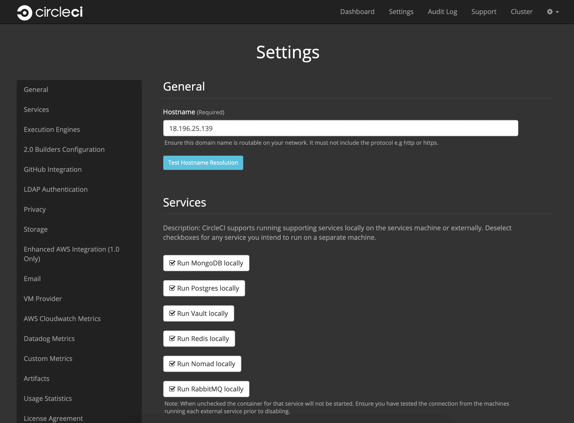 Hostname and Services Settings
