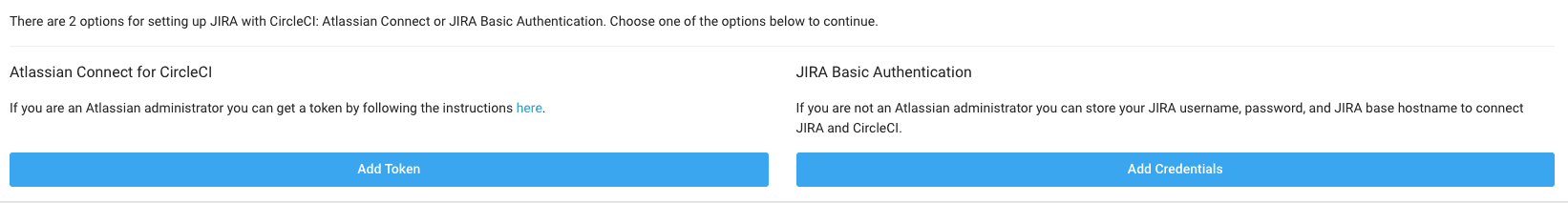 CircleCI web app Project Settings Jira integration options