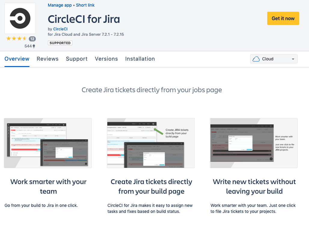 Atlassian marketplace showing CircleCI Jira plugin
