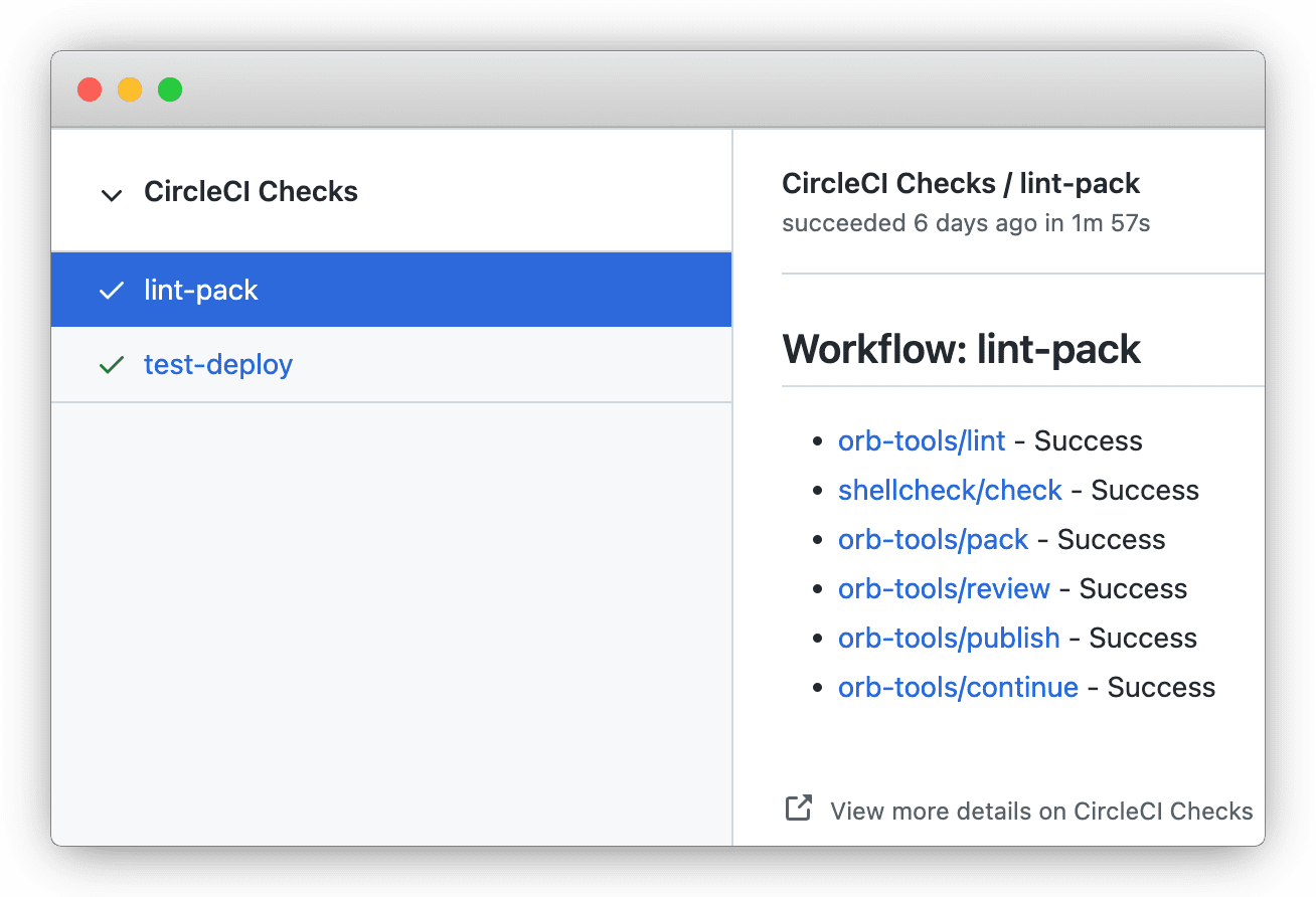 Orb test results as reported by GitHub Checks API on pull request