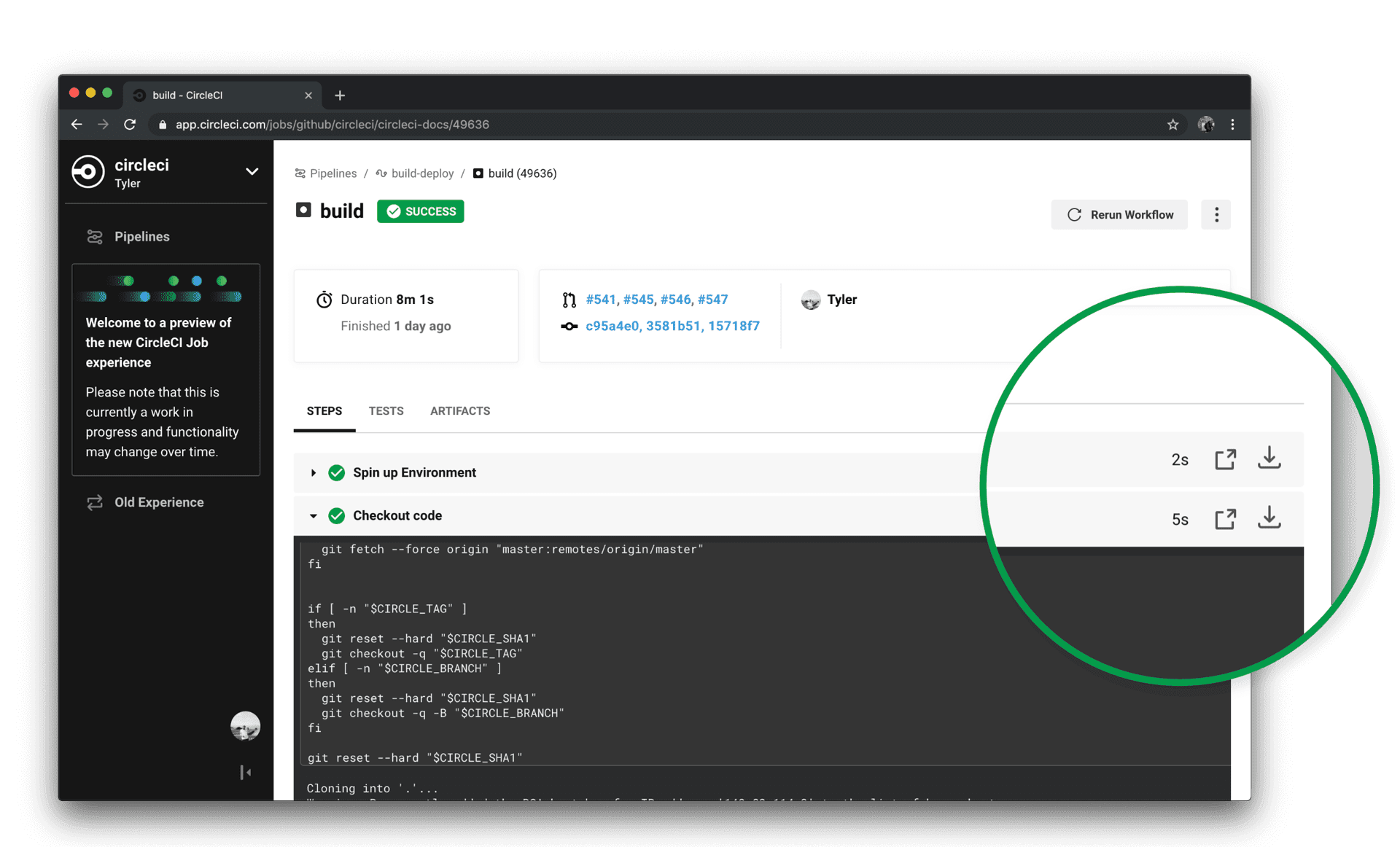 Download and share job step output