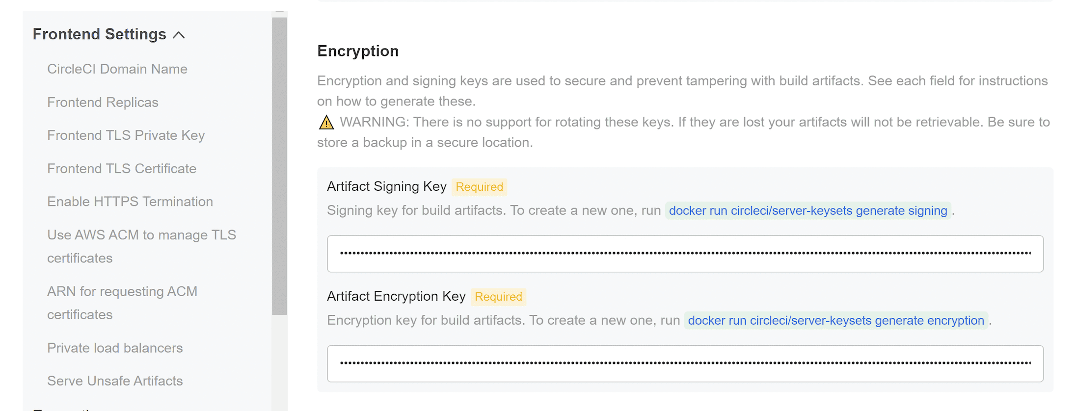 Screenshot showing encryption settings