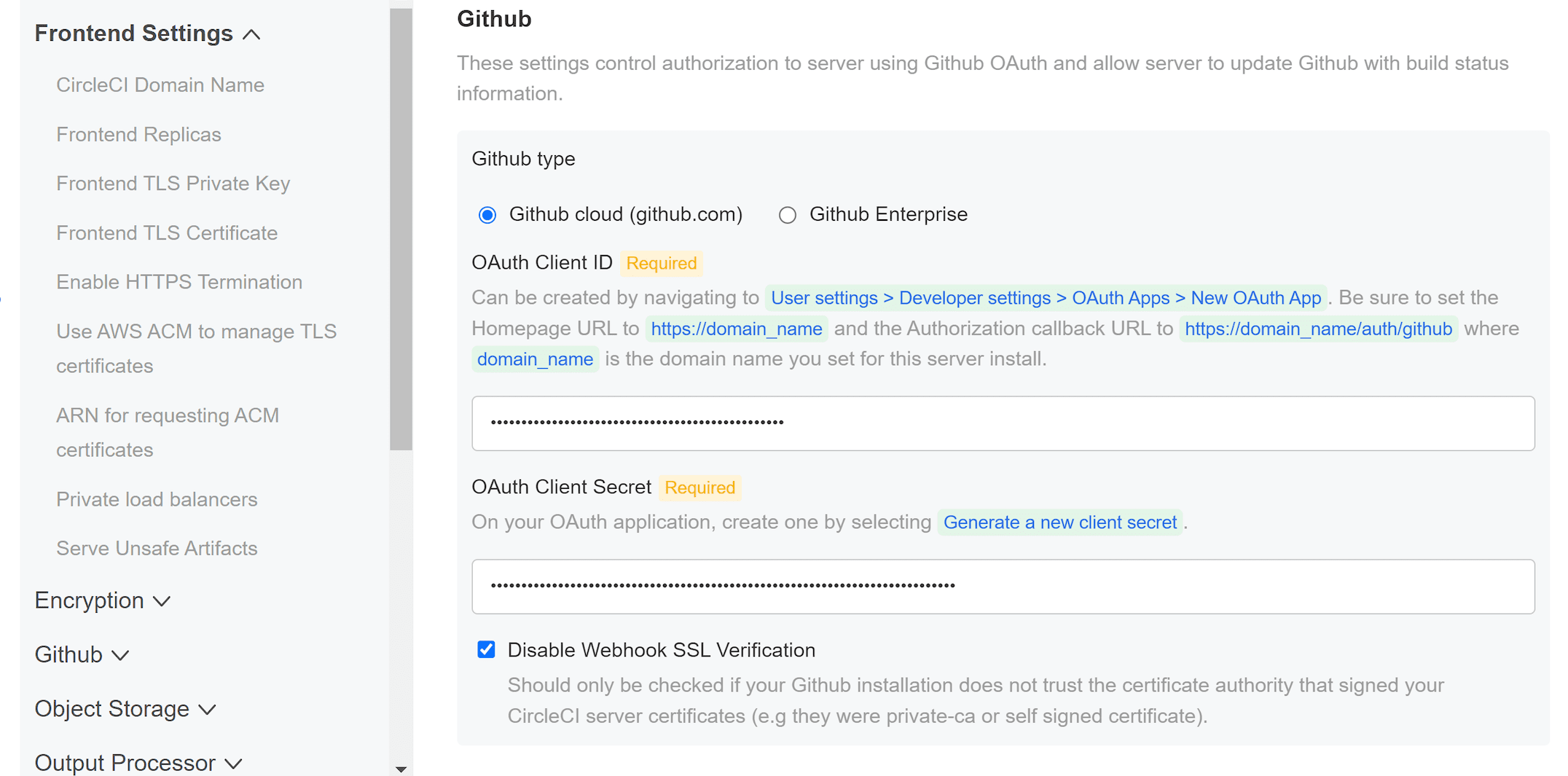Screenshot showing GitHub settings
