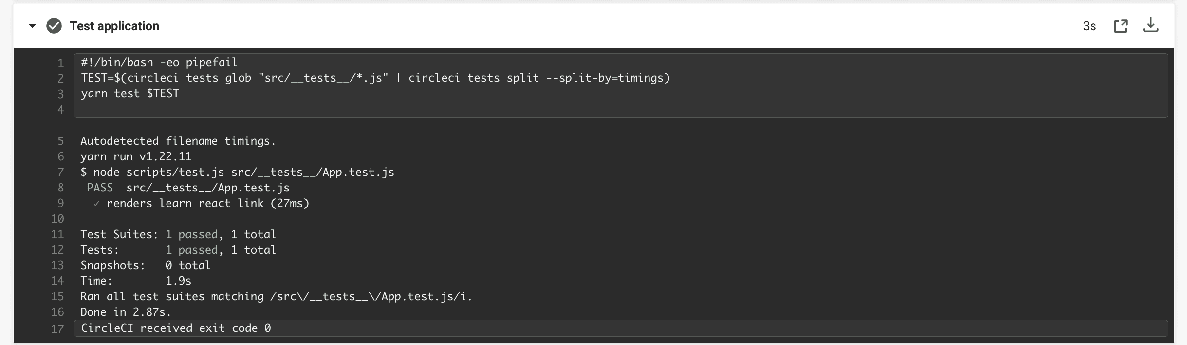 Testing step showing split by timing