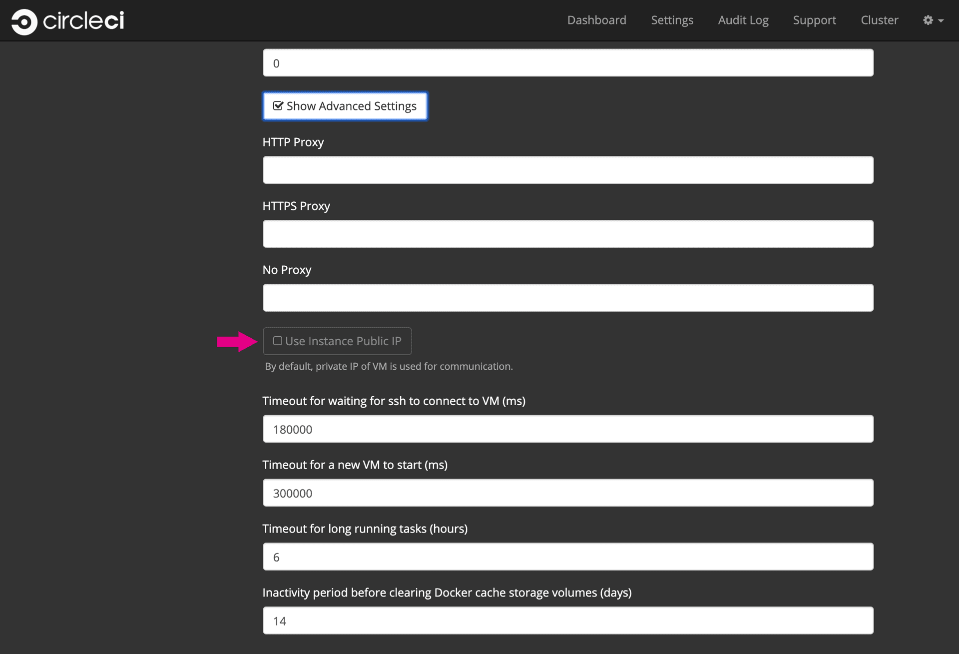 VM Provider Advanced Settings