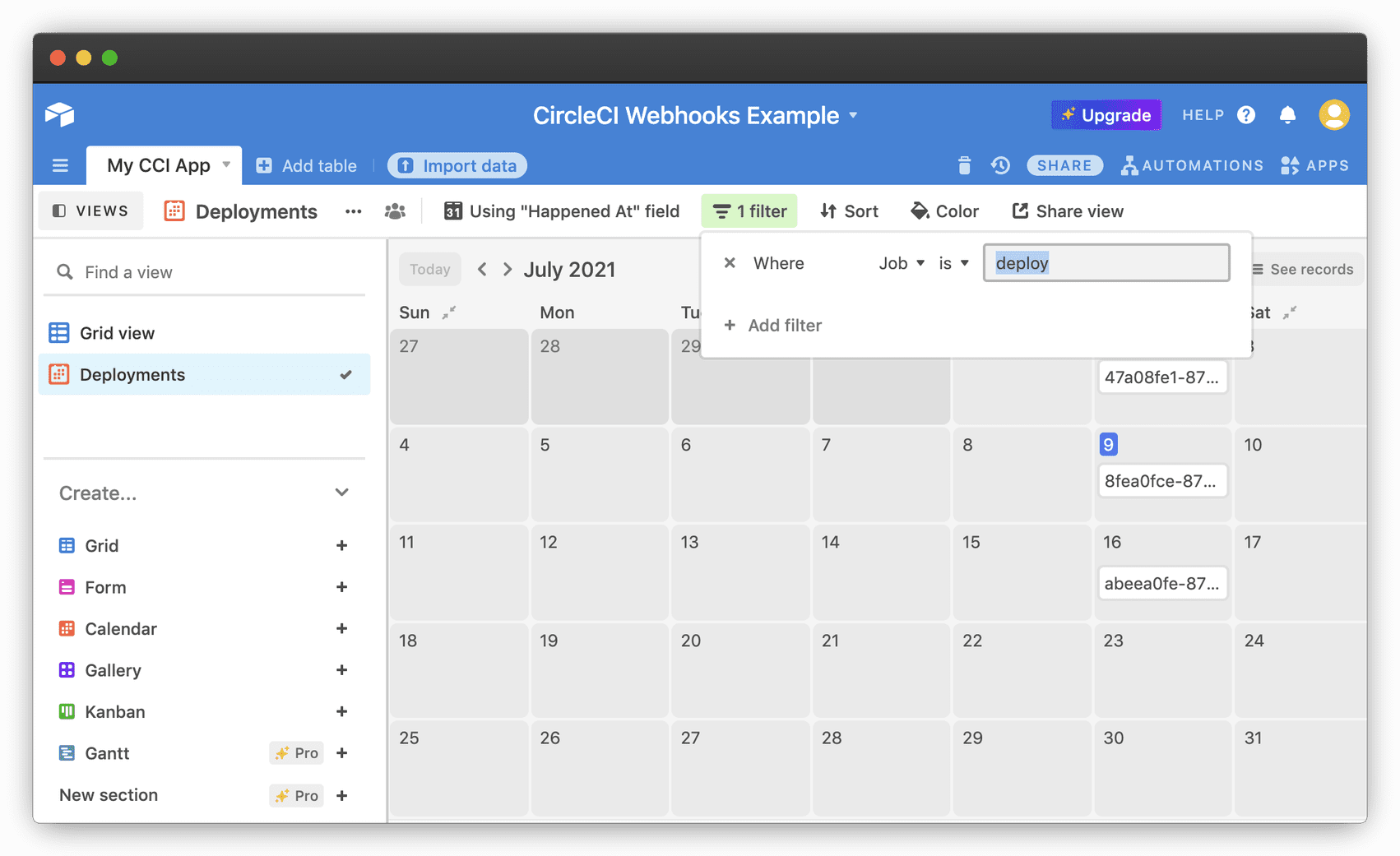 Airtable calendar filter