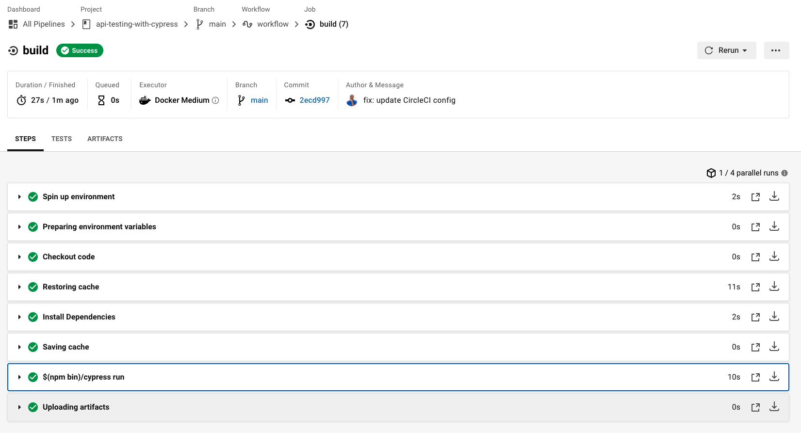 CircleCI での実行成功